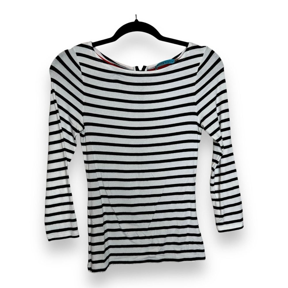 Alice‎ + Olivia Black White Striped Scoop Neck Viscose Top XS